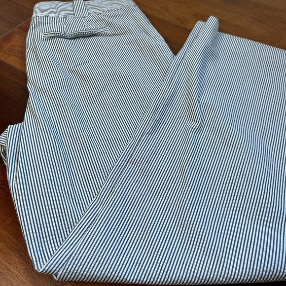 LOFT Blue and White Striped Straight Leg Pants 100% Cotton Size 12 - Picture 2 of 6